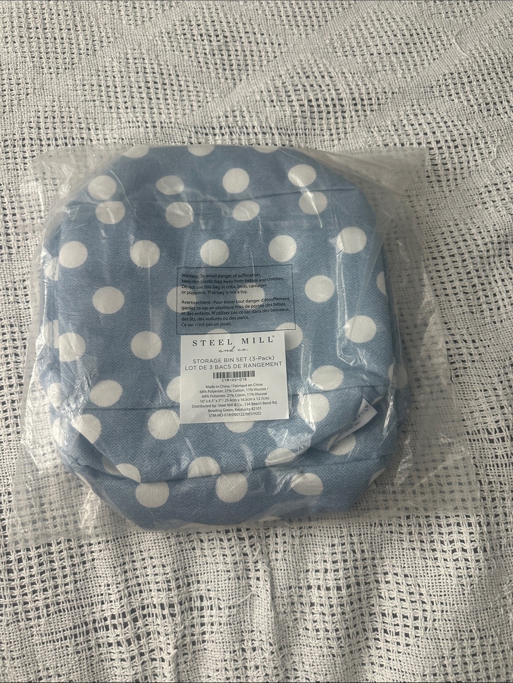 Blue Polka Dot Storage Bin Set - 3 Pack